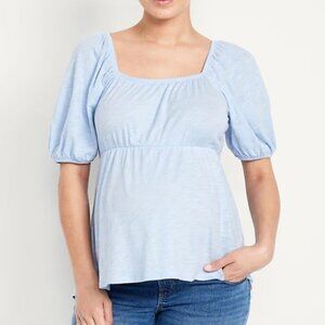 Blue Puff Sleeve Maternity Top